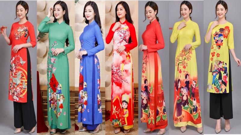 Áo Dài Việt Nam Đẹp mặc tết 2021-2020 -Top 19 Áo dài đỏ gấm, xanh, Vàng, trắng truyền thống Việt Nam
