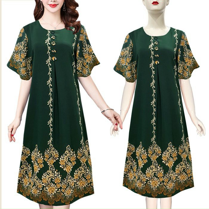 ĐẦM SUÔNG TAY CÁNH TIÊN ĐÍNH 5 NÚT IN HỌA TIẾT  CAO CẤP-HN1152