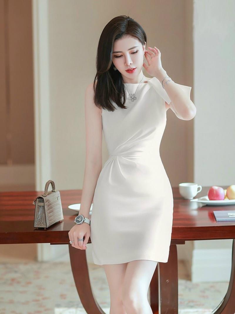 Đầm ôm cổ thuyền phối nơ sang trọng cao cấp quyến rũ- 9022